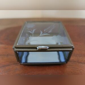 Vintage Brass Blue Glass Trinket Box